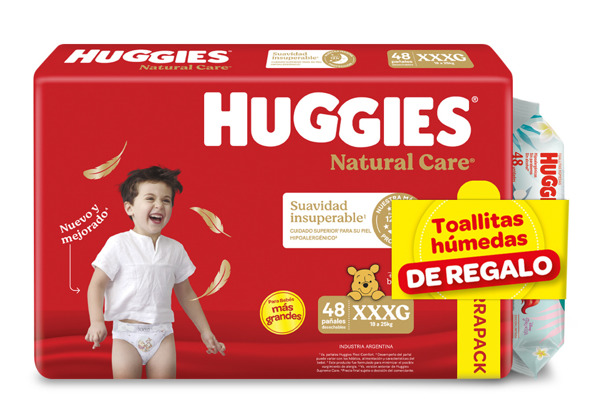 Imagen de HUGGIES NATURAL CARE MEGA XXXG+TOALLITAS HUMEDAS XXXG [PACK 48+48uni]