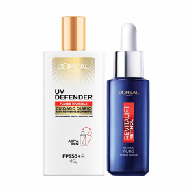 Imagen de PACK LOREAL REVITALIFT RETINOL SERUM NOCHE + UV DEFENDER INVISIBLE 30+40 ml