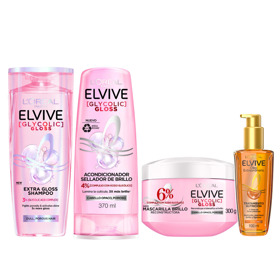 Imagen de PACK ELVIVE GLYCOLIC GLOSS SHAMPOO + ACONDICIONADOR + MASCARILLA + OLEO 370+370+300+100 ml