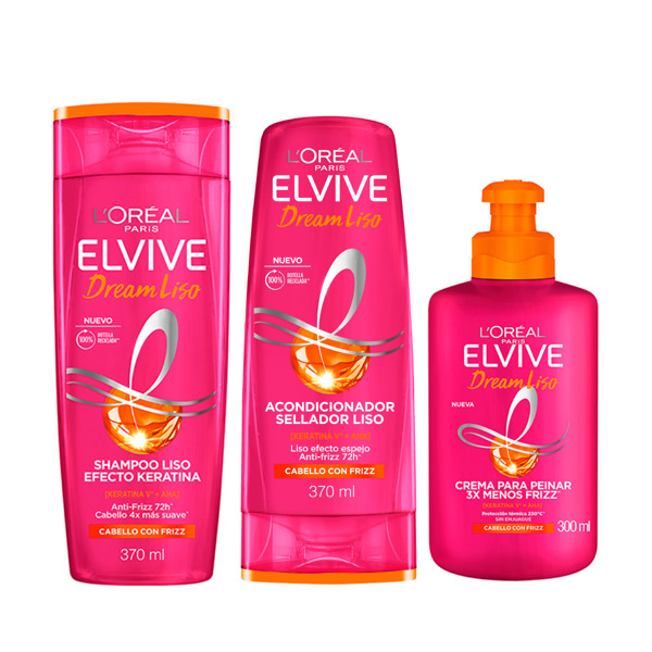 Imagen de PACK ELVIVE DREAM LISO SHAMPOO + ACONDICIONADOR + CREMA DE PEINAR 370+370+300 ml
