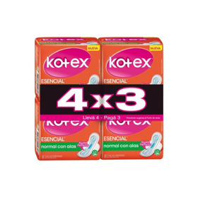 Imagen de KOTEX TOALLAS NORMAL ESENCIAL ALAS PACK 4X3 [32 uni.]